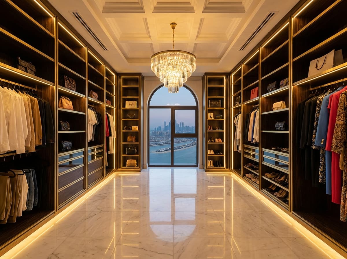 Custom walk-in closet installation in Dubai villa